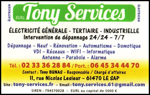 tony services - tony bunas, électricité, antennes, alarmes, domotique, automatismes, réseaux informatiques